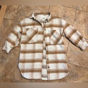 ONLY Brand Womens Size Large Coat Plaid Cream Light Brown Tan